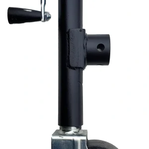 A black wheeled tongue jack