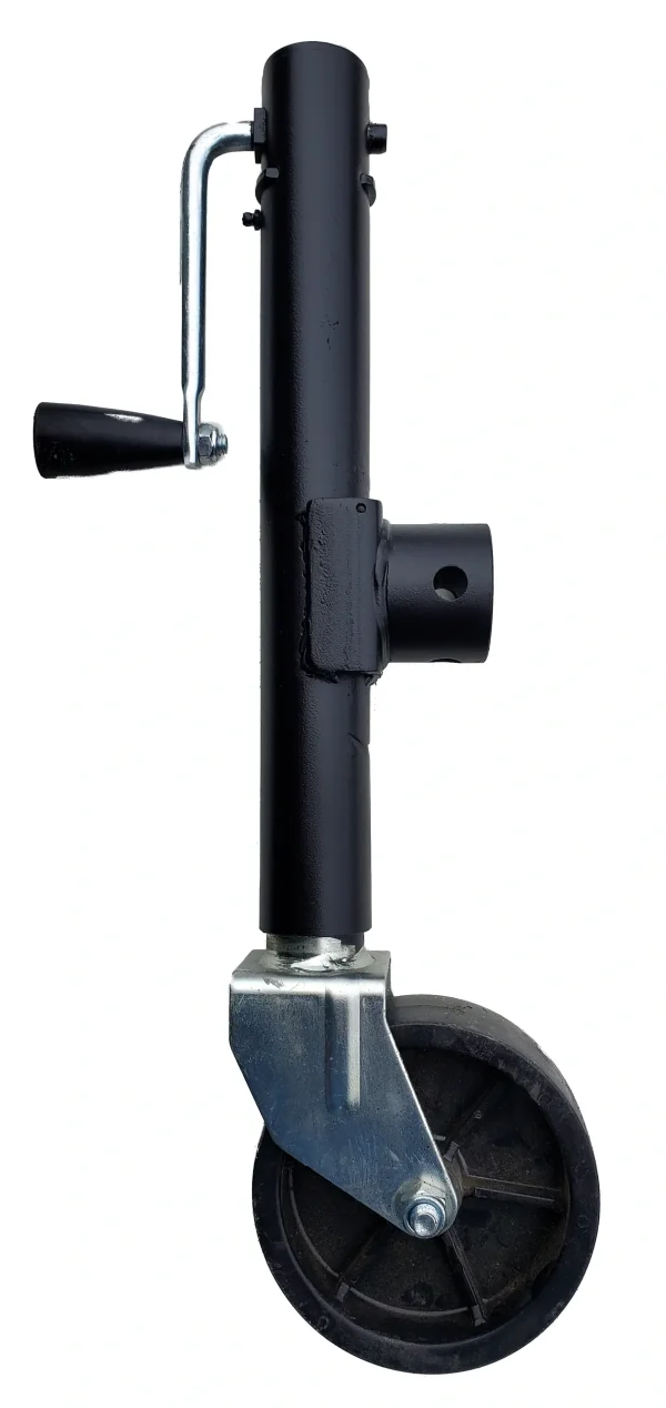 A black wheeled tongue jack